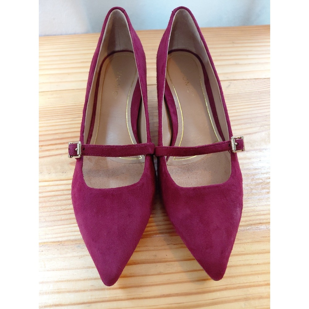 Vionic Minnie Burgundy Suede Mary Jane Kitten Heel Pumps Women's Sz 7.5 Orthotic
